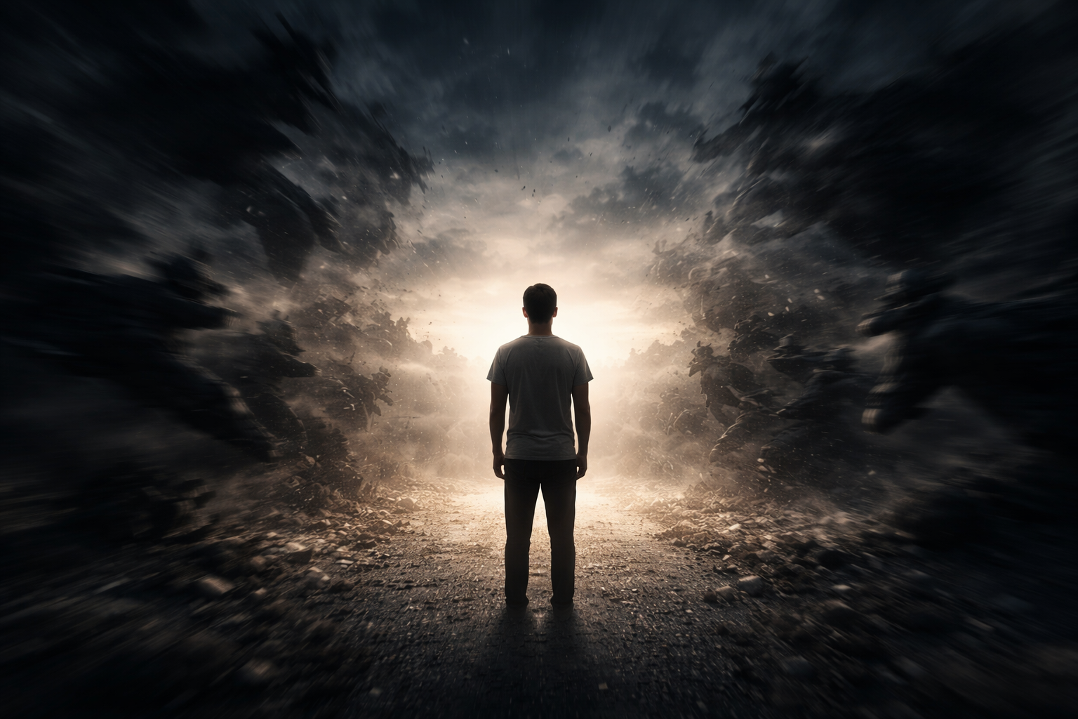 A person standing in a calm, neutral posture representing personal sovereignty.